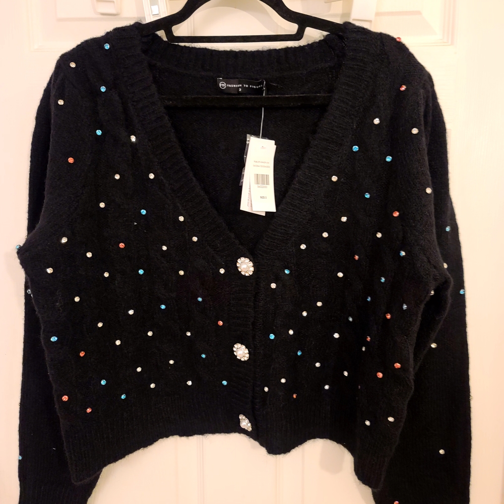 Fashion to Figure Black Cardigan Sweater with Elegant Design